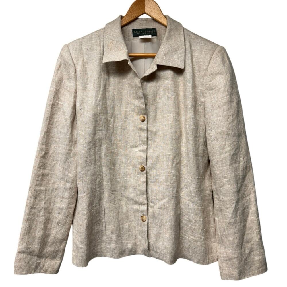 Vintage Harve Benard Size 16 100% Linen Blazer Jacket Oatmeal Beige Coastal